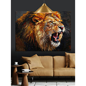Öfkeli Kükreyen Aslan Tablosu Dekoratif Kanvas - Mdf Ahşap Tablo 70x100 cm