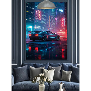 Gece Neon Araba Dekoratif Kanvas - Mdf Ahşap Tablo