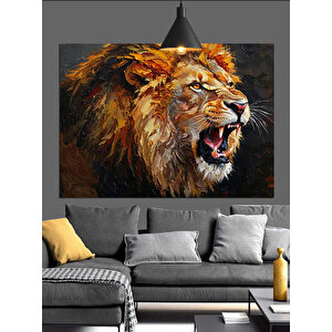 Öfkeli Kükreyen Aslan Tablosu Dekoratif Kanvas - Mdf Ahşap Tablo