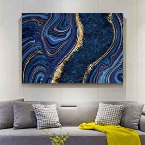 Mavi-sarı Soyut Kanvas; Mermer Dokulu Duvar Sanatı 90x150 cm
