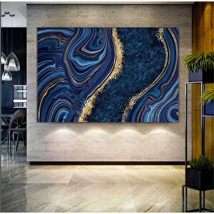 Mavi-sarı Soyut Kanvas; Mermer Dokulu Duvar Sanatı