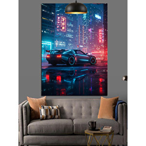 Gece Neon Araba Dekoratif Kanvas - Mdf Ahşap Tablo 35x50 cm