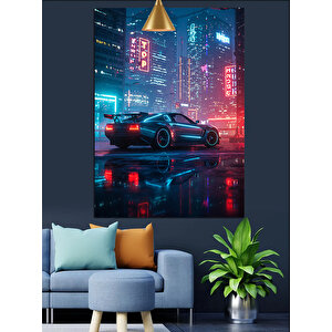 Gece Neon Araba Dekoratif Kanvas - Mdf Ahşap Tablo 35x50 cm