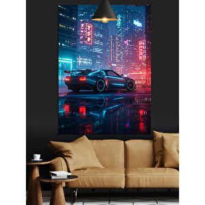 Gece Neon Araba Dekoratif Kanvas - Mdf Ahşap Tablo 35x50 cm