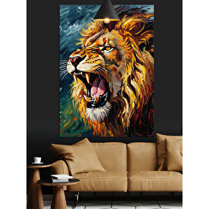 Kükreyen Aslan Portre Dekoratif Kanvas - Mdf Ahşap Tablo 50x70 cm