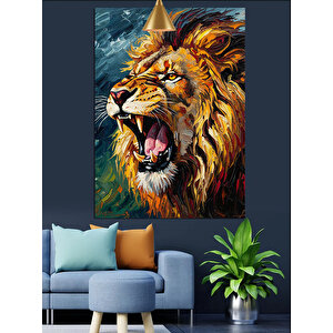 Kükreyen Aslan Portre Dekoratif Kanvas - Mdf Ahşap Tablo