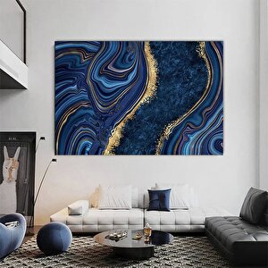 Mavi-sarı Soyut Kanvas; Mermer Dokulu Duvar Sanatı
