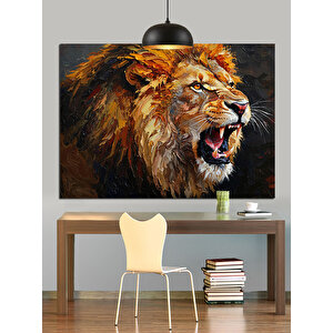 Öfkeli Kükreyen Aslan Tablosu Dekoratif Kanvas - Mdf Ahşap Tablo 50x70 cm