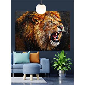 Öfkeli Kükreyen Aslan Tablosu Dekoratif Kanvas - Mdf Ahşap Tablo 25x35 cm
