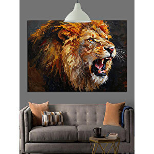 Öfkeli Kükreyen Aslan Tablosu Dekoratif Kanvas - Mdf Ahşap Tablo