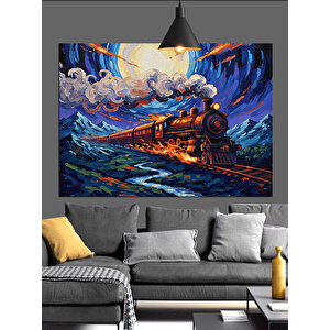 Renkli Gökyüzünde Buharlı Tren Dekoratif Kanvas - Mdf Ahşap Tablo 70x100 cm
