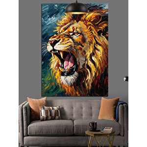 Kükreyen Aslan Portre Dekoratif Kanvas - Mdf Ahşap Tablo