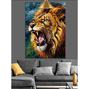 Kükreyen Aslan Portre Dekoratif Kanvas - Mdf Ahşap Tablo 70x100 cm
