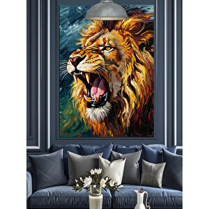 Kükreyen Aslan Portre Dekoratif Kanvas - Mdf Ahşap Tablo 70x100 cm