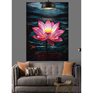 Pembe Lotus Çiçeği Dekoratif Kanvas - Mdf Ahşap Tablo 70x100 cm
