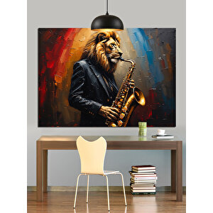 Saksafon Çalan Aslan Dekoratif Kanvas - Mdf Ahşap Tablo