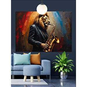 Saksafon Çalan Aslan Dekoratif Kanvas - Mdf Ahşap Tablo