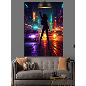 Gece Sokak Yarışı Dekoratif Kanvas - Mdf Ahşap Tablo 70x100 cm