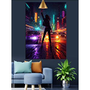 Gece Sokak Yarışı Dekoratif Kanvas - Mdf Ahşap Tablo 70x100 cm