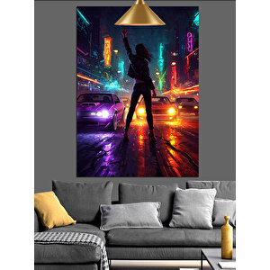 Gece Sokak Yarışı Dekoratif Kanvas - Mdf Ahşap Tablo