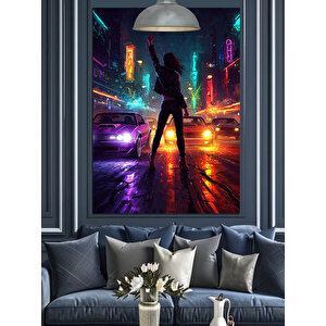 Gece Sokak Yarışı Dekoratif Kanvas - Mdf Ahşap Tablo