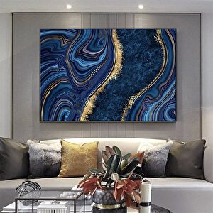 Mavi-sarı Soyut Kanvas; Mermer Dokulu Duvar Sanatı 120x150 cm