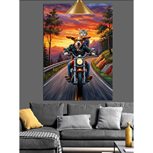 Motosikletli Köpek Gezi Dekoratif Kanvas - Mdf Ahşap Tablo 50x70 cm