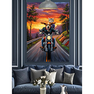 Motosikletli Köpek Gezi Dekoratif Kanvas - Mdf Ahşap Tablo 50x70 cm