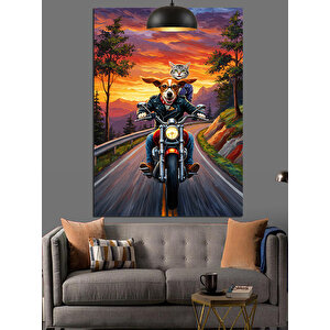 Motosikletli Köpek Gezi Dekoratif Kanvas - Mdf Ahşap Tablo 50x70 cm
