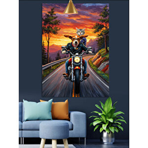Motosikletli Köpek Gezi Dekoratif Kanvas - Mdf Ahşap Tablo