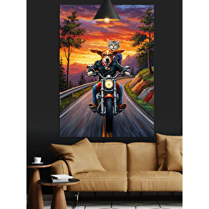 Motosikletli Köpek Gezi Dekoratif Kanvas - Mdf Ahşap Tablo