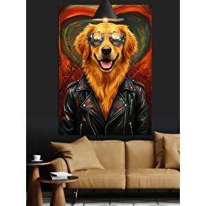 Ceketli Gözlüklü Köpek Dekoratif Kanvas - Mdf Ahşap Tablo 35x50 cm