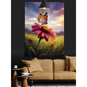 Kelebekli Papatya Çiçeği Dekoratif Kanvas - Mdf Ahşap Tablo