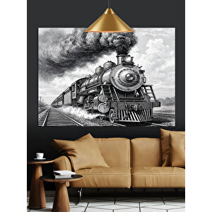 Siyah Beyaz Buharlı Tren Dekoratif Kanvas - Mdf Ahşap Tablo 35x50 cm