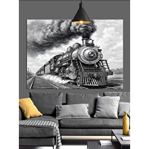 Siyah Beyaz Buharlı Tren Dekoratif Kanvas - Mdf Ahşap Tablo 70x100 cm