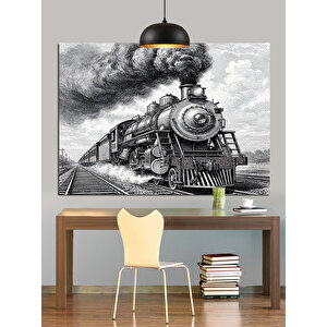 Siyah Beyaz Buharlı Tren Dekoratif Kanvas - Mdf Ahşap Tablo