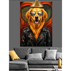 Ceketli Gözlüklü Köpek Dekoratif Kanvas - Mdf Ahşap Tablo 70x100 cm