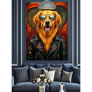 Ceketli Gözlüklü Köpek Dekoratif Kanvas - Mdf Ahşap Tablo 70x100 cm