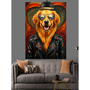 Ceketli Gözlüklü Köpek Dekoratif Kanvas - Mdf Ahşap Tablo