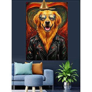 Ceketli Gözlüklü Köpek Dekoratif Kanvas - Mdf Ahşap Tablo