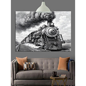 Siyah Beyaz Buharlı Tren Dekoratif Kanvas - Mdf Ahşap Tablo 25x35 cm