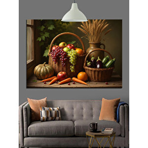 Sebze Ve Meyve Sepeti Dekoratif Kanvas - Mdf Ahşap Tablo 35x50 cm