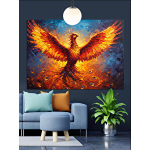 Alevler Arasında Turuncu Anka Dekoratif Kanvas - Mdf Ahşap Tablo