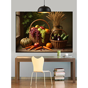Sebze Ve Meyve Sepeti Dekoratif Kanvas - Mdf Ahşap Tablo 50x70 cm