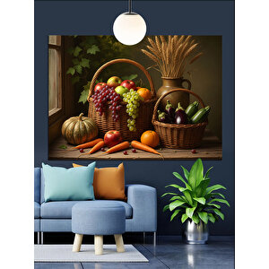 Sebze Ve Meyve Sepeti Dekoratif Kanvas - Mdf Ahşap Tablo 50x70 cm