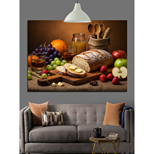 Meyve Ve Ekmek Sofrası Dekoratif Kanvas - Mdf Ahşap Tablo 50x70 cm