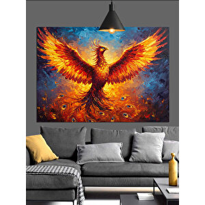 Alevler Arasında Turuncu Anka Dekoratif Kanvas - Mdf Ahşap Tablo 70x100 cm