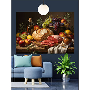 Meyve Ve Ekmek Sofrası Dekoratif Kanvas - Mdf Ahşap Tablo 70x100 cm