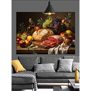 Meyve Ve Ekmek Sofrası Dekoratif Kanvas - Mdf Ahşap Tablo