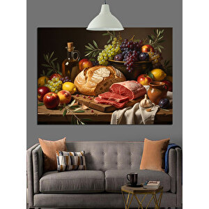 Meyve Ve Ekmek Sofrası Dekoratif Kanvas - Mdf Ahşap Tablo
